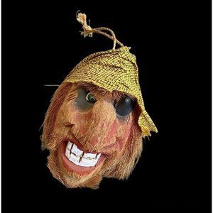 Vintage Pirate Carved Coconut Head Hanging Tiki Bar Decoration Or Birdhouse